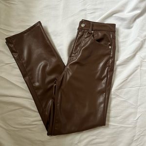 H&M Divided Brown Faux Leather Straight Leg Pants Size 0